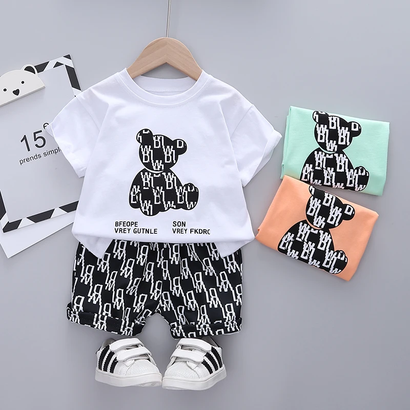 Cute Toddler Boys/Girls Infant Summer 2021 New Cartoon Bear T-Shirt+Pants 2pc Clothes Cotton Outfits Children's Wear Ropa Bebe