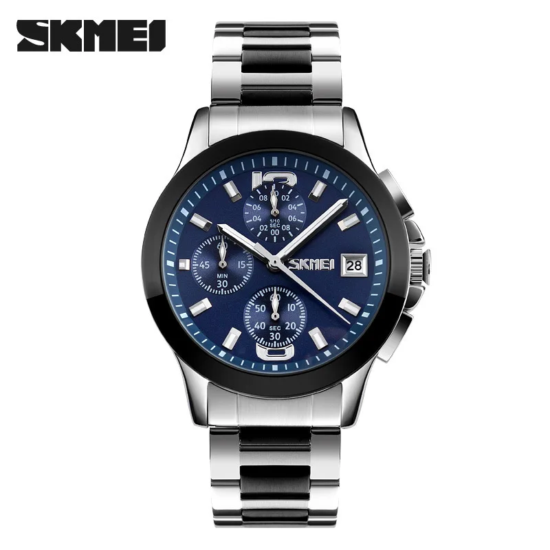 Multifuncional com Calendário de Três Relógio de Negócios Discos Lazer Masculino Ying Aço Tira Relógio Skmei9126 Shi