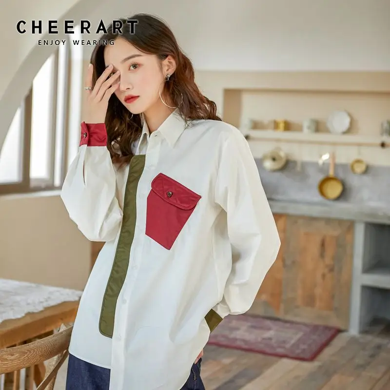 Дизайнерская хлопковая рубашка CHEERART 2020 с длинным рукавом цветная блузка Женские