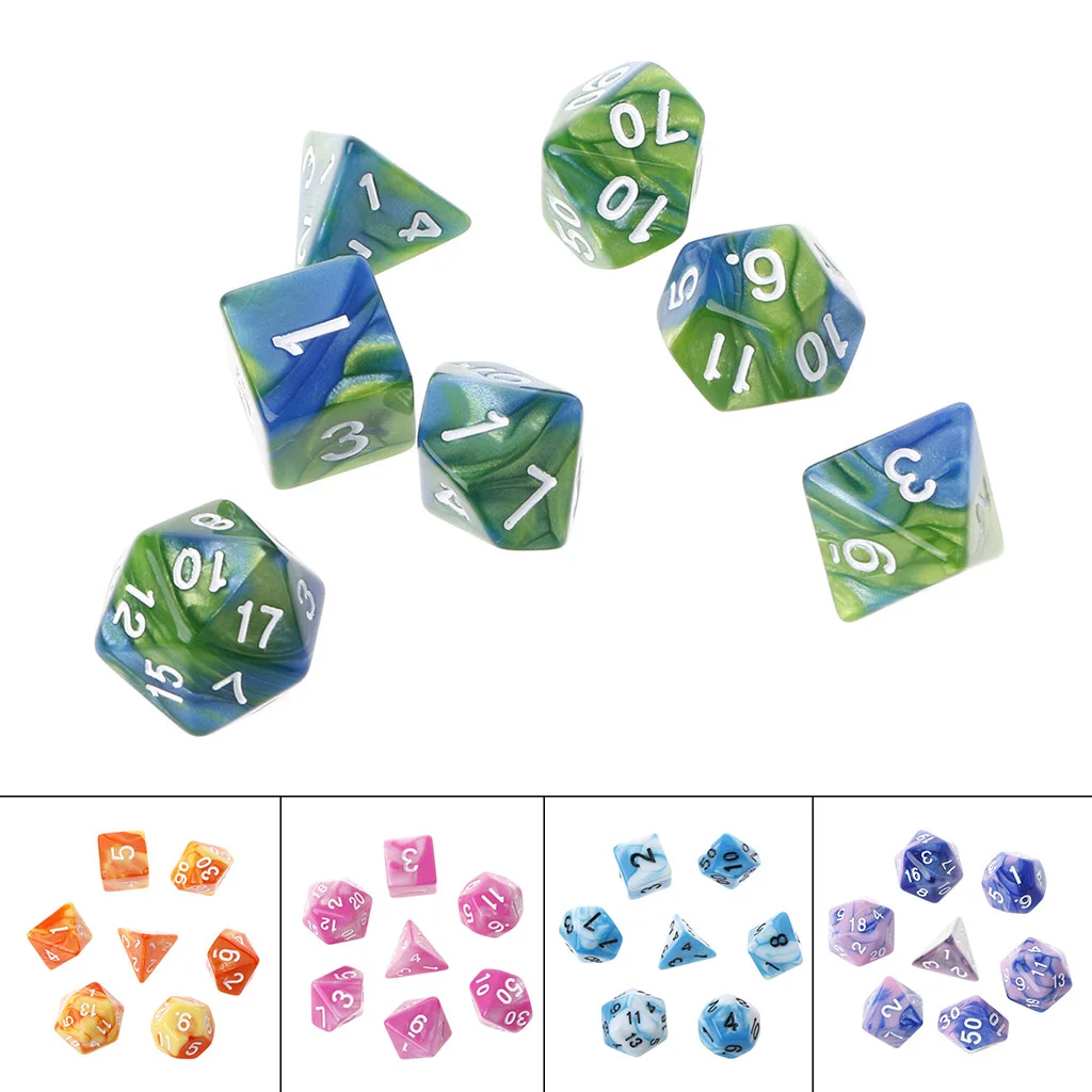 7 шт./компл. акриловые многогранные кости для TRPG настольной игры Подземелья и Драконы D4-D20