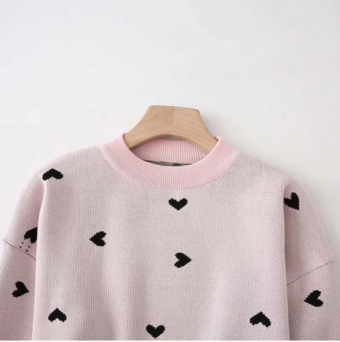 korea chic heart pattern knitted suit women skirt set autumn winter knitted suit 2 piece set sweet top and skirt