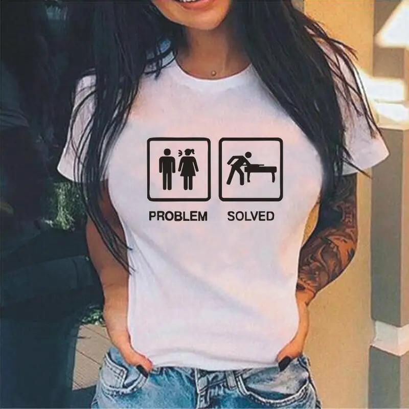 

Summer Casual T Shirt Women Tops Funny Problem Solved Woman Tshirts Pool Billiards Player Short Sleeve Casual Tee Shirt Femme