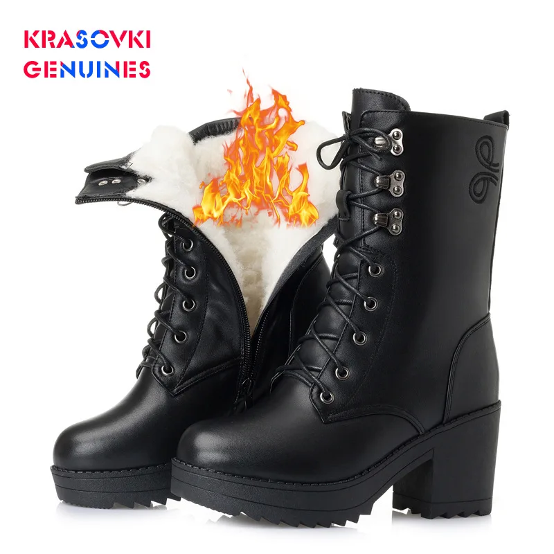 

Женские зимние ботинки на меху, из натуральной кожи
