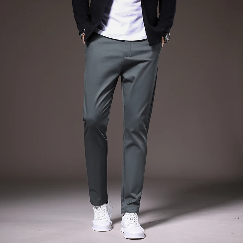 

SHAN BAO high quality cotton classic flip pocket men's fitted solid color casual pants 2021 spring fashion brand slim trousers