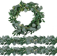huadodo 3pack 6 5 feet artificial silver dollar eucalyptus leaves garland with willow leaves vine greenery for wedding party
