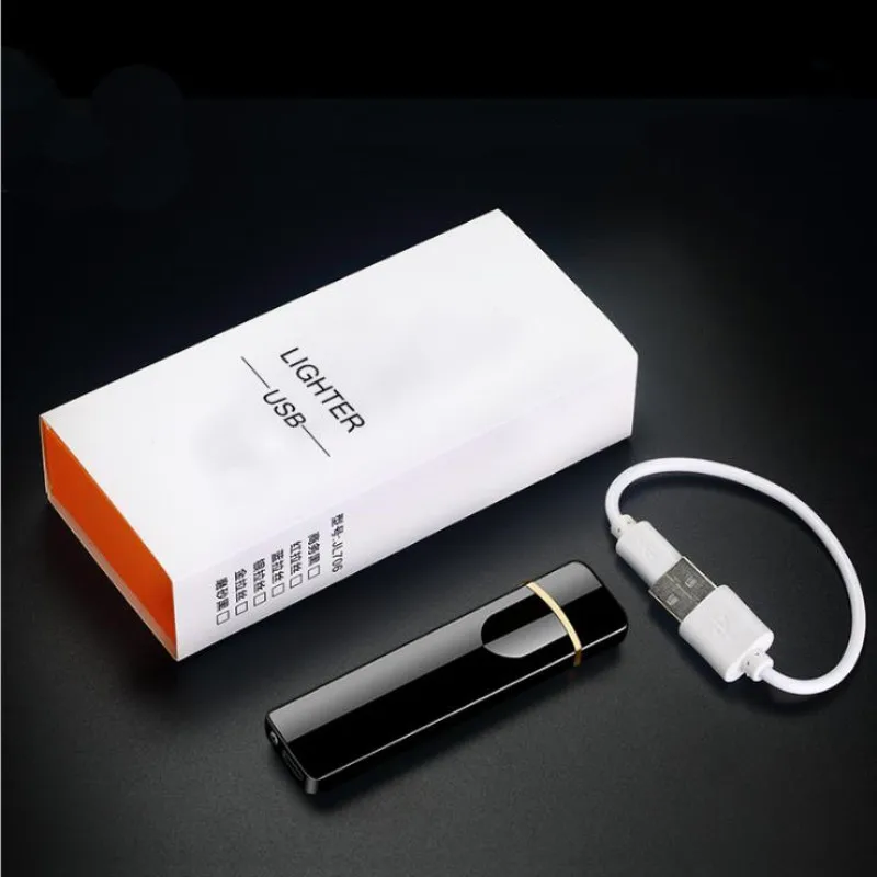 Ультратонкая металлическая сигаретная Электронная Зажигалка USB ветрозащитная беспламенная перезаряжаемая электрическая катушка Зажигалка плазменное Сенсорное зондирование