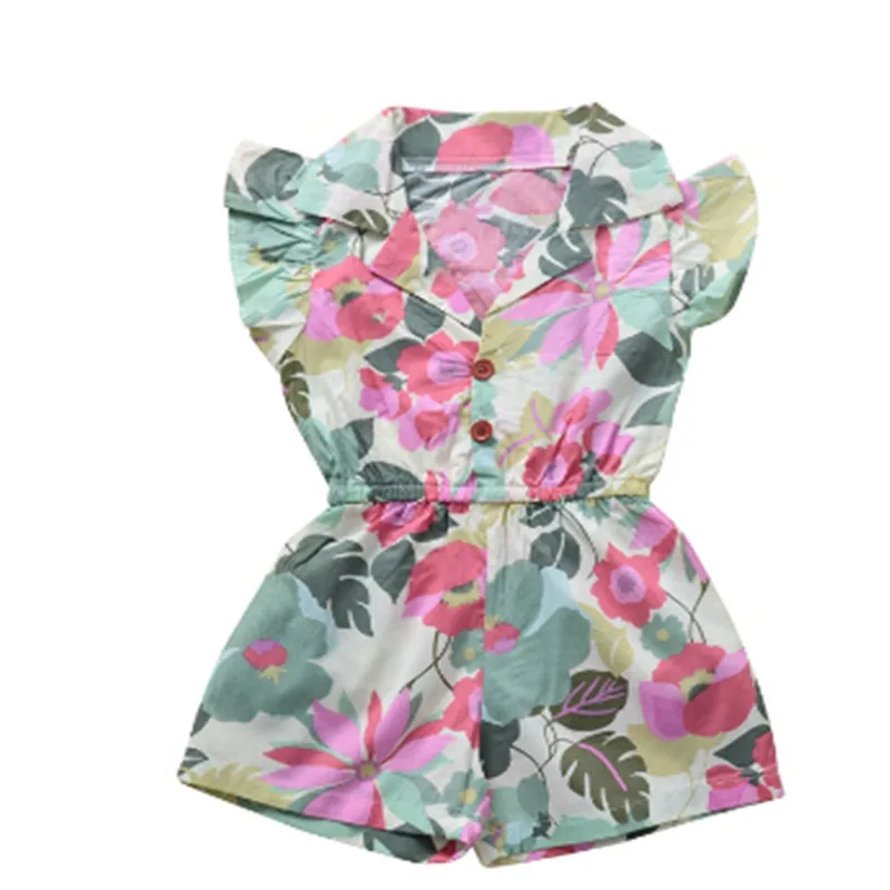 Детский эластичный комбинезон с принтом подсолнухов и оборками|Полукомбинезоны|