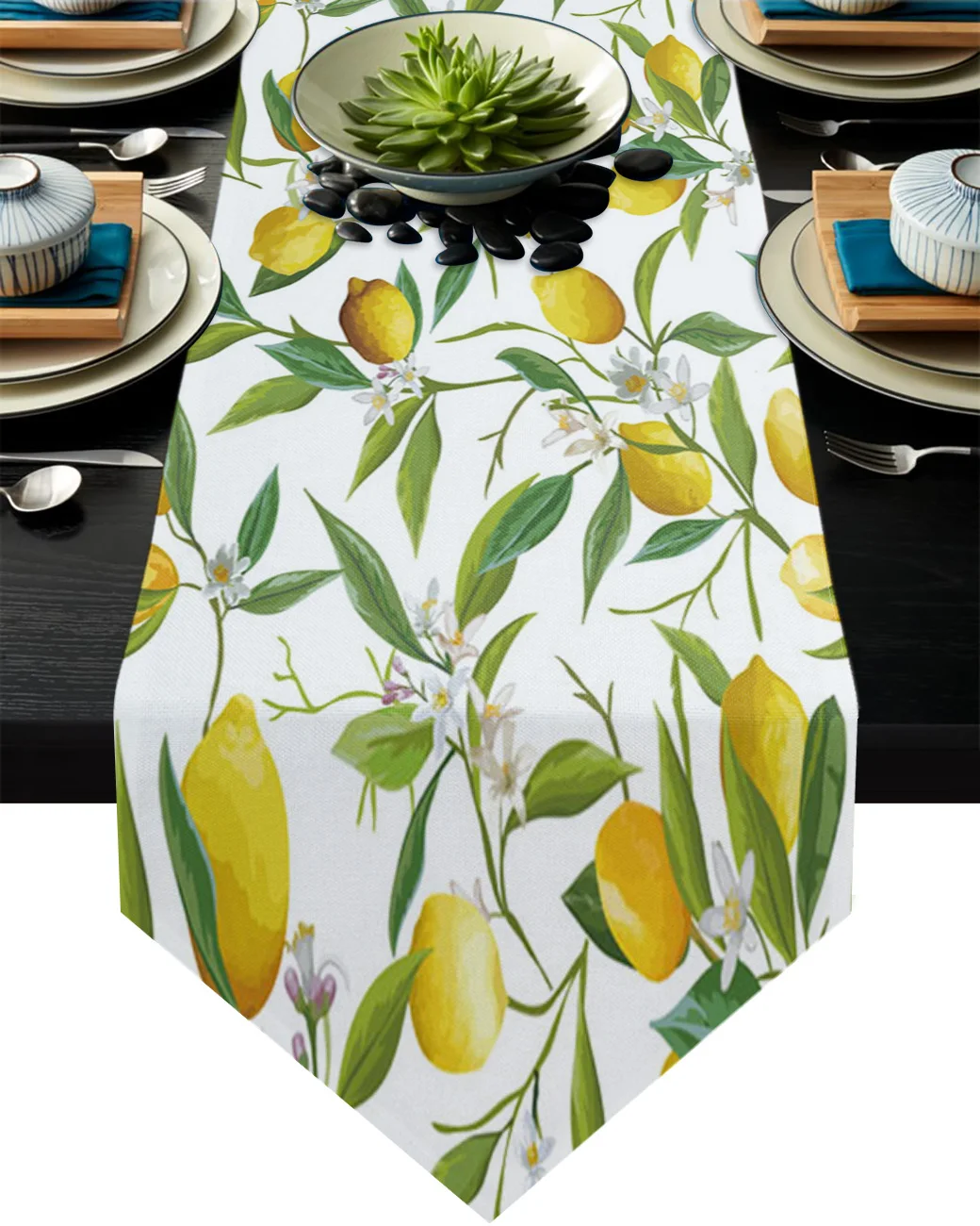 

Plant Lemon Flowers Table Runner Wedding Decoration Table Cover For Home Party Hotel Tablecloth Dining Table Decor