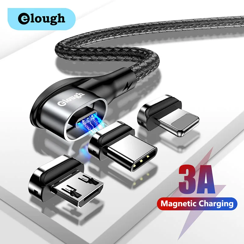 

Elough Magnetic Cable 3A Fast Charging Micro USB Type C Cable Elbow USB-C Cable For iPhone Huawei Xiaomi Poco X3 Phone Data Cord