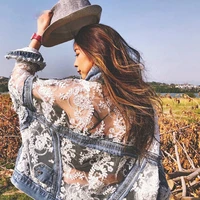 chaquetas mujer summer streetwear embroidery lace patchwork sexy denim jacket women frayed tassel loose jeans coat plus size 3xl