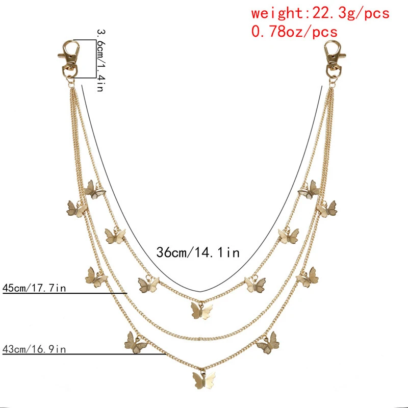 

Sale Punk Street Butterfly Belt Waist Chain Male Women Egirl Pants Chain Multi Layer HipHop Hook Trousers Keychain Jewelry