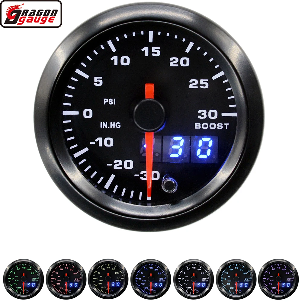 

52mm High Speed Stepper Motor 7 Colors LED Dual Display Racing Car Turbine Boost Gauge 30 PSI Instrument Meter Free Shipping