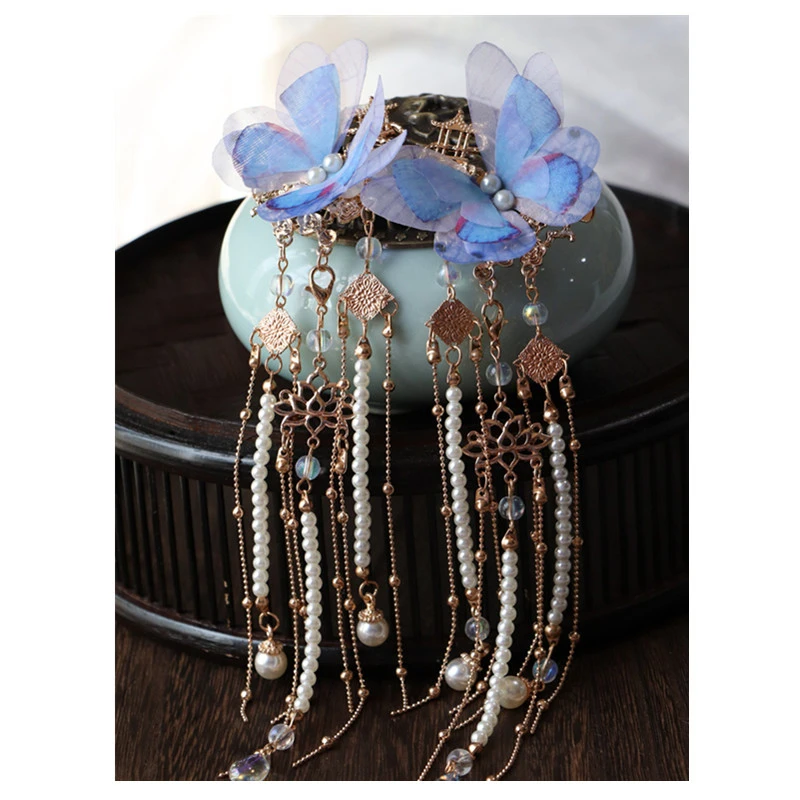 1 пара головной убор в старинном стиле Hanfu шпилька для волос ручная работа бабочка