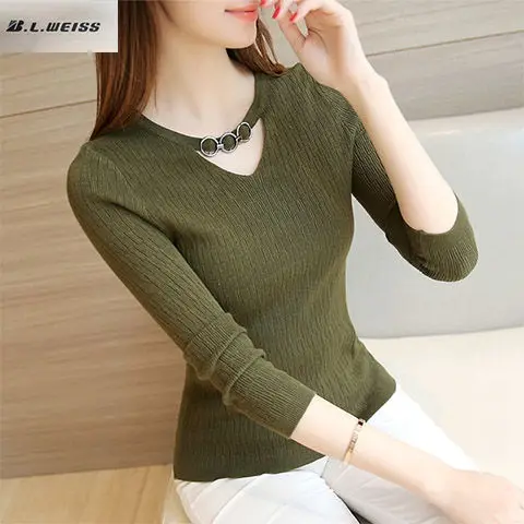 

B.L.WEISS autumn and winter new sweater slim stretch sweater women's long sleeve short pullover bottoming shirt women's clothing