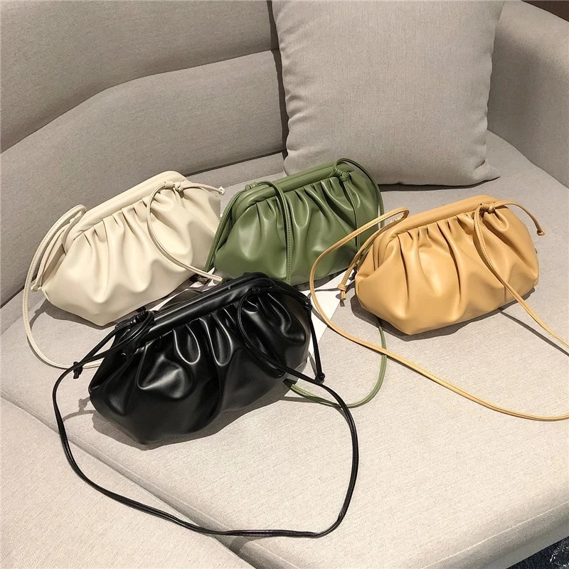 

Fashion Cloud Bag For Women Soft Leather Crossbody Bag Pleated Shoulder Bag PU Dumpling Bag Leisure Day Clutches Bag Ladyhandbag