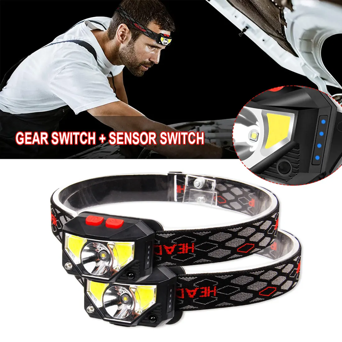 

XPG+COB Led Headlamp Hands-free Headlamps Portable Mini Flashlight Outdoor Camping Headlight Built-in battery inductive High