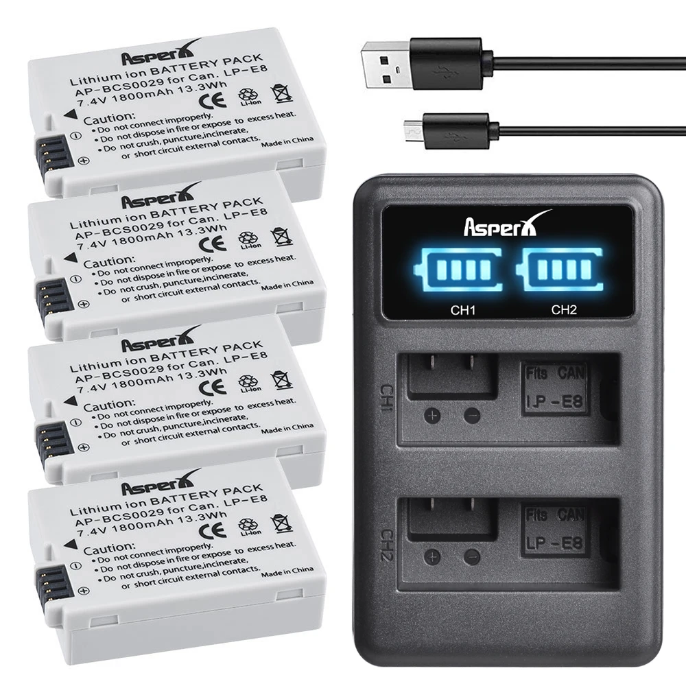 Литий ионные аккумуляторы LP E8 LPE8 4 шт. светодиодный двойной usb зарядное устройство