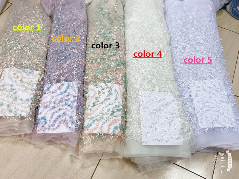 

embroidered Mesh Tulle fabric Factory price SYJ-62889 Nigerian lace fabrics with beads