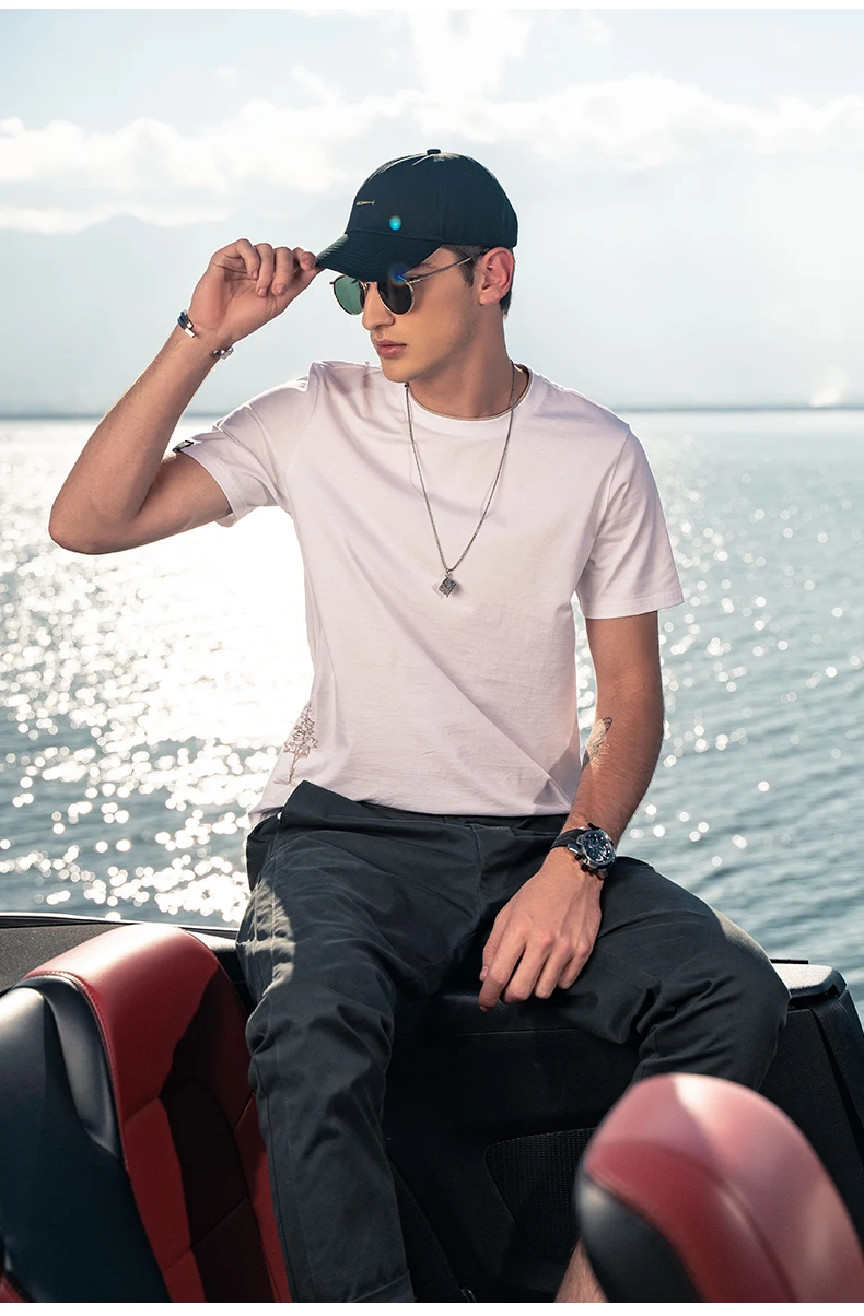 

YTX1816 2021 new Summer Men's Fitted Embroidered Cotton Creative Pattern Embroidered Short Sleeve T-shirt