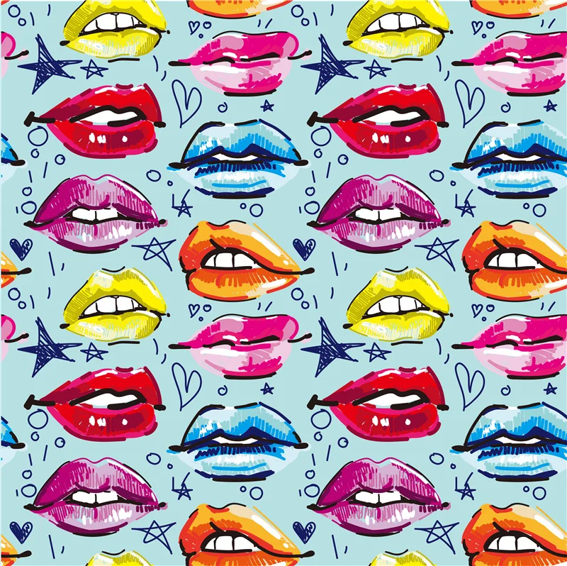 

Spandex stretch swimsuit fabric custom printing cute color lip pattern cloth DIY handmade patchwork BB2