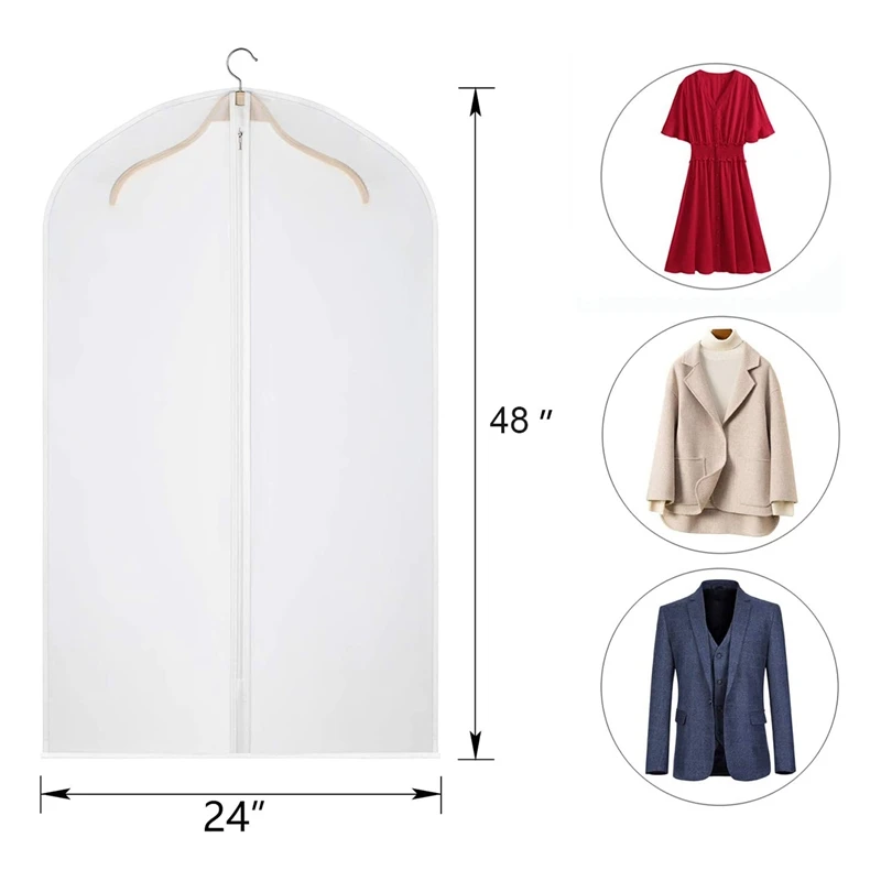 

5 Pcs Clear Garment Bags Dust-Proof for Storage Clothes Cover Bag Coat, Dress Closet Clothes Storage-24 x 48Inch