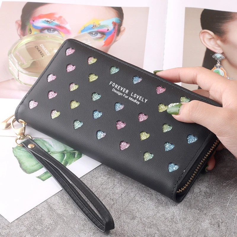 

2020 New Arrival Women's Long Clutch Wallet Zipper Purse Ladies Leather Large Capacity Phone Bag Designer Wallets Love Hollow