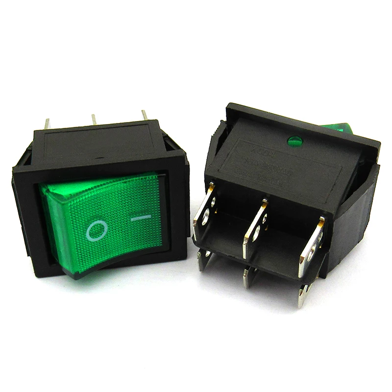 2 шт./лот KCD4 клавишный переключатель клавишная Кнопка питания 6 футов 16A 250 в 31x25 мм зеленый с подсветкой