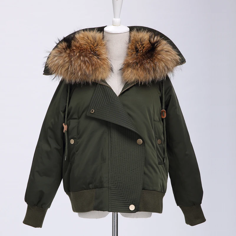 Женская парка с воротником из натурального меха енота Женский армейский зеленый