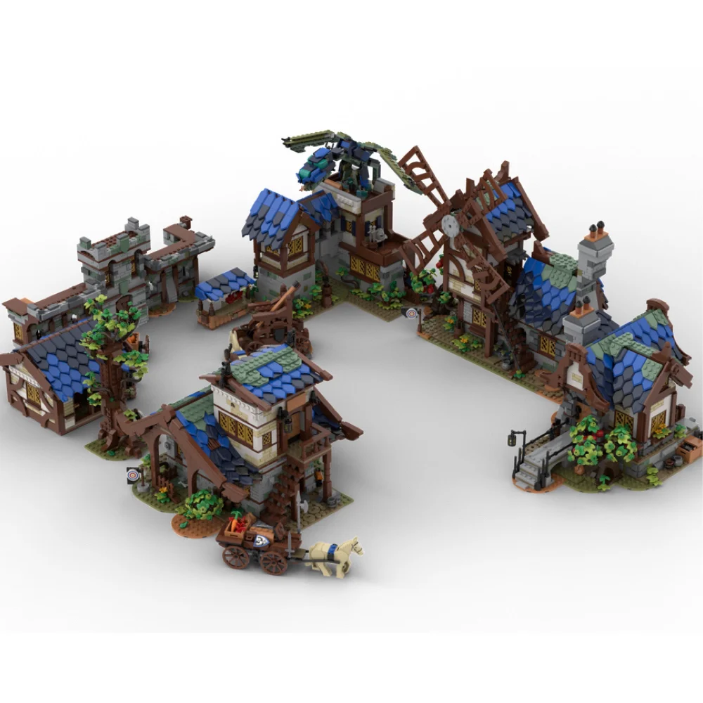 

MOC Idea Medieval Town Bundle blacksmith Windmill Barn Town Market Dragon Building Blocks Bricks Toys For Children Rebrickable