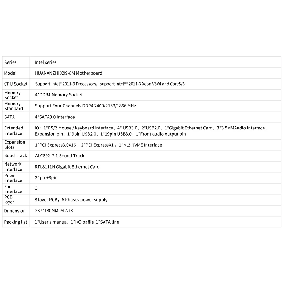 Kaufen HUANANZHI X99-8M Motherboard X99 8M X99 Unterstützung Intel 2011-3 Alle Serie Prozessoren DDR4 NON-ECC Speicher Socke USB 3,0 SATA