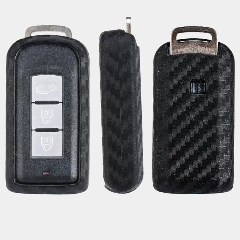 

Carbon Fiber Pattern Silicone Car key Cover Cases For Mitsubishi Outlander Lancer 10 Pajero Sport ASX RVR L200 Smart Key