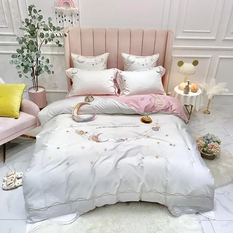 Комплект постельного белья с вышивкой 37 звезд Луна из египетского хлопка