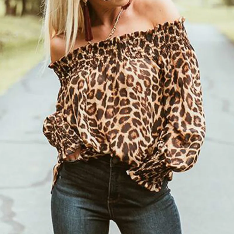 Повседневные женские топы Meihuida блузки с воротником-лодочкой и леопардовым