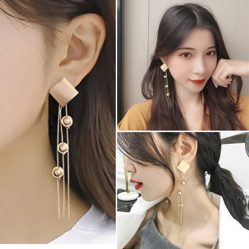 

Crystal Pearl Geometric Tassel Long Earrings for Women Pendant Earrings Wedding Dangle Drop Earrings Brincos Fashion Jewelry