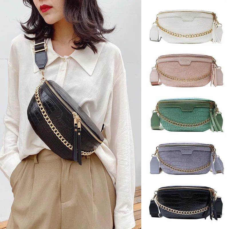 

Luxury Women Leather Bag High Quality Waist Bag Thick Chain Shoulder Crossbody Chest Bag Female Belt Sac Designer Brand Handbag
