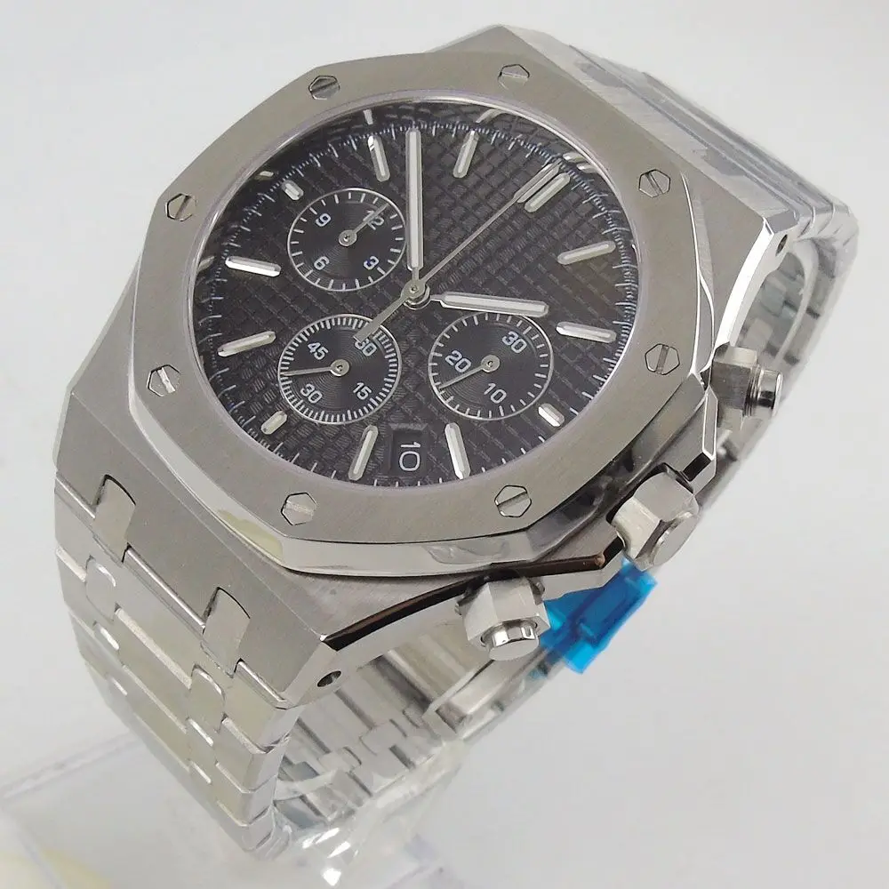 42 мм corgeut черный циферблат часы Полный сапфировое стекло нержавеющая сталь