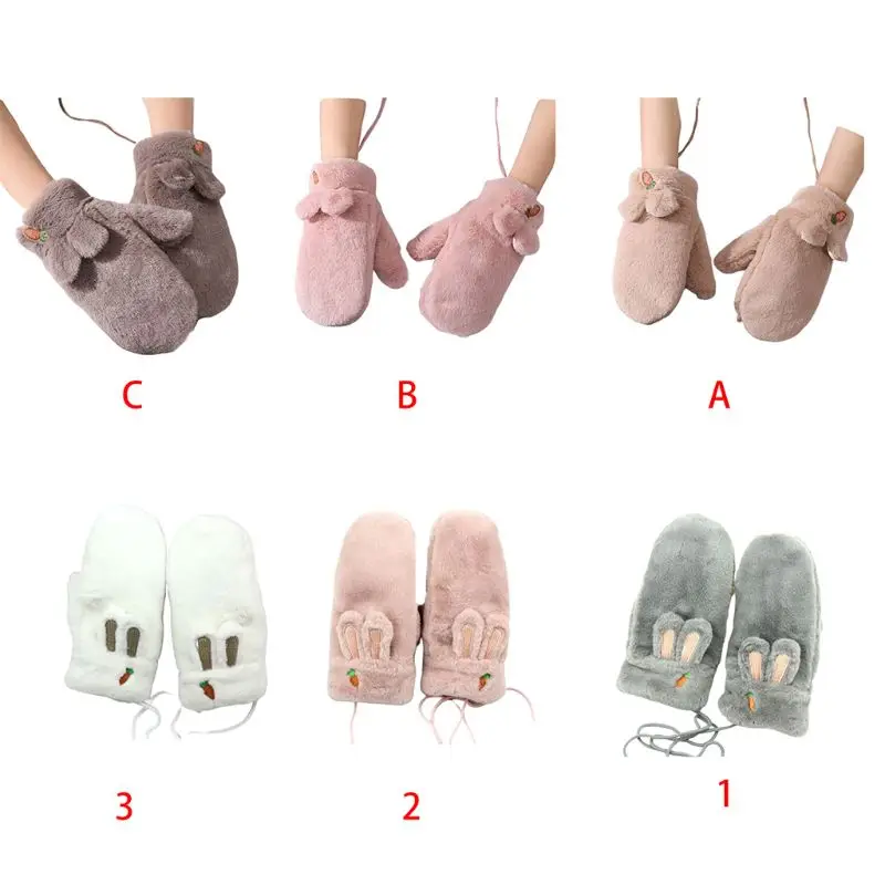 

Autumn Winter Women Thickening Imitation Cashmere Gloves Cartoon Mittens D08E