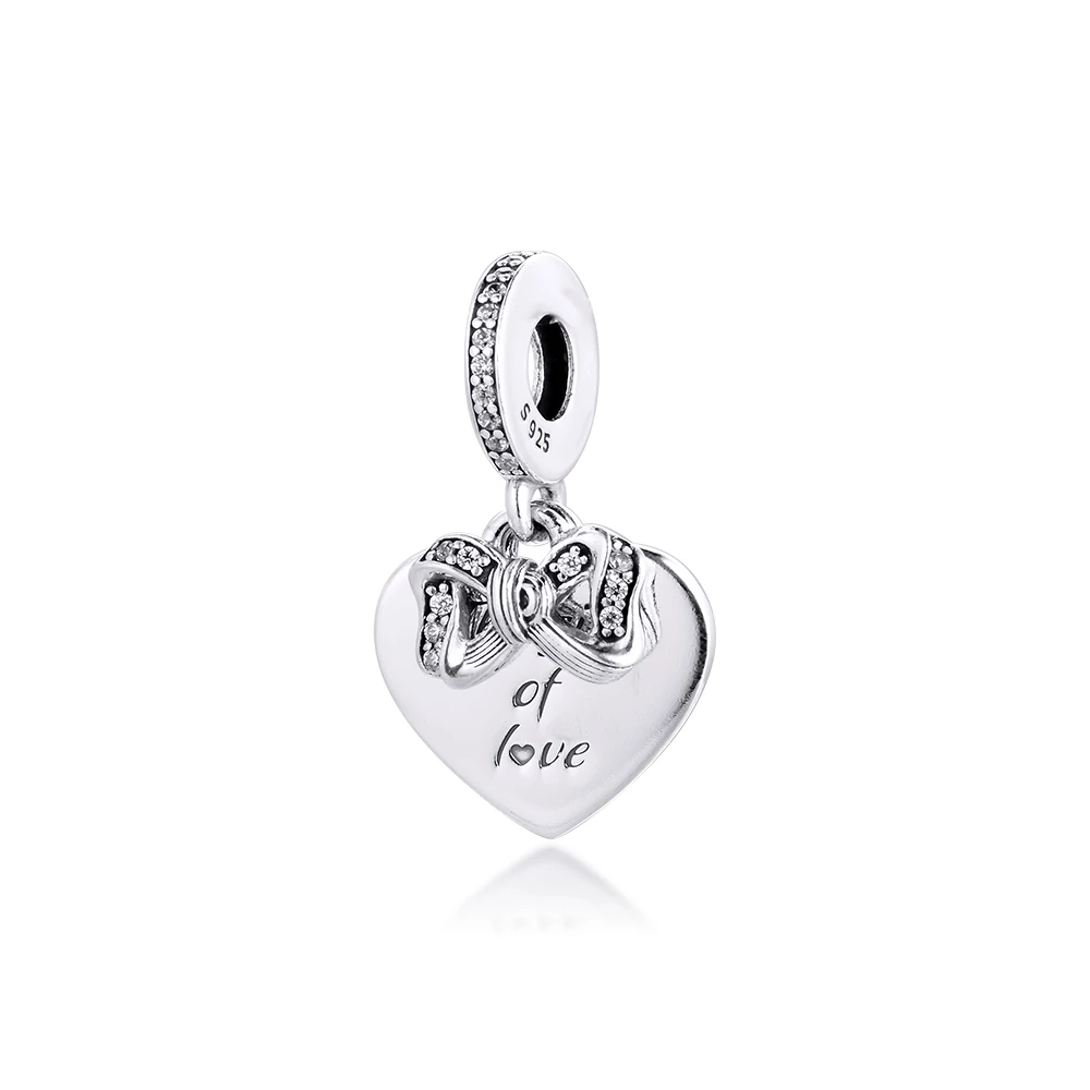 

Bow & Love Heart Dangle Charm Genuine 925 Sterling Silver Beads for Women Jewelry Making Fits Bracelet Kralen Berloques