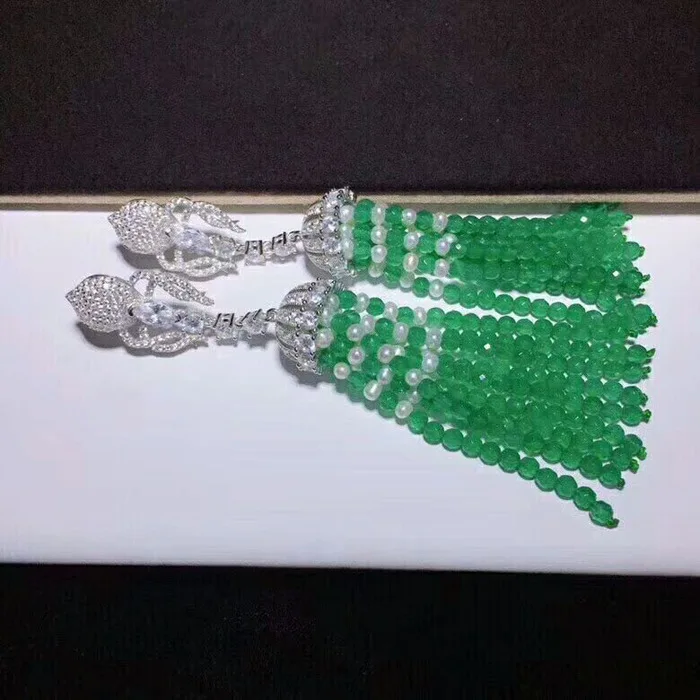 one pair green jade Spider insect tassel earrings faceted 4*2mm wholesale beads nature | Украшения и аксессуары