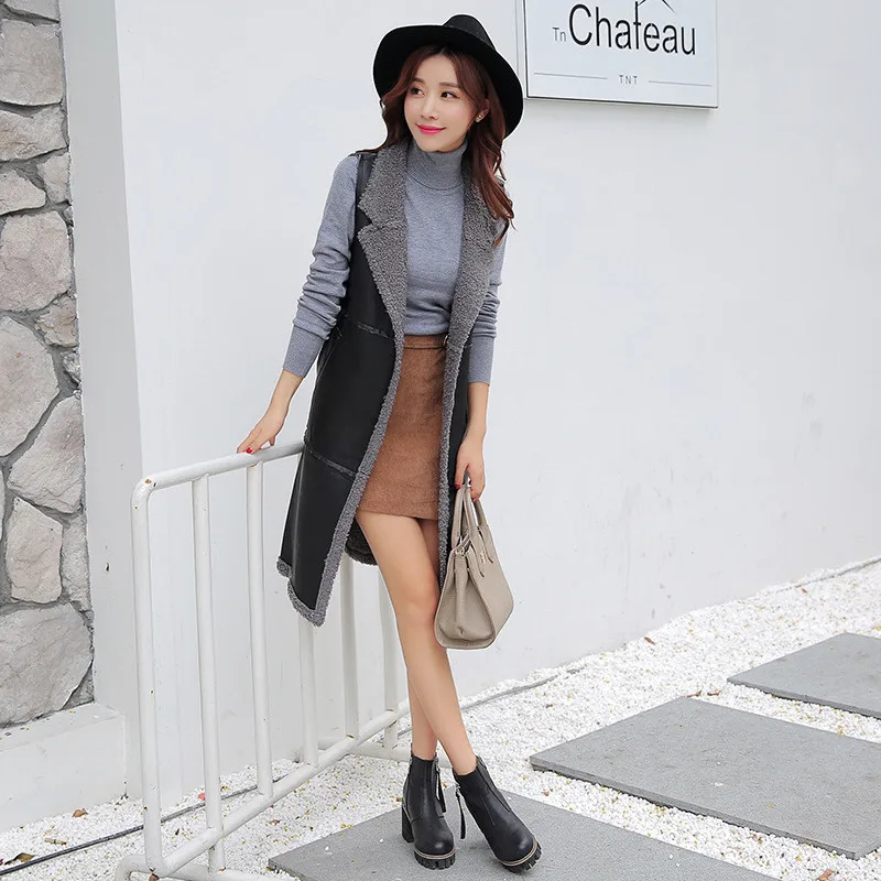 Женский жилет из ПУ кожи без рукавов на осень/зиму | Женская одежда