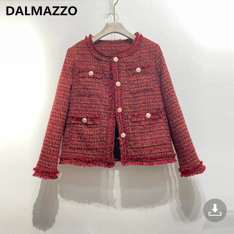 High Quality Tweed Woolen Tassel Short Jacket Coat Women O Neck Single-Breasted Add Down Cotton Coats Tops Clothes Female Winter
