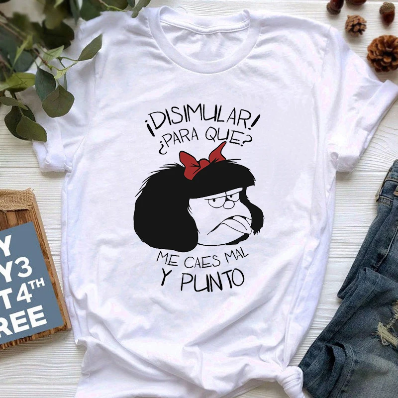 

Mafalda T-shirt Women Summer Harajuku Letter Print Short Sleeve Fashion Creativity Casual Girl Tops Tee 90s Cartoon Tshirt Femme