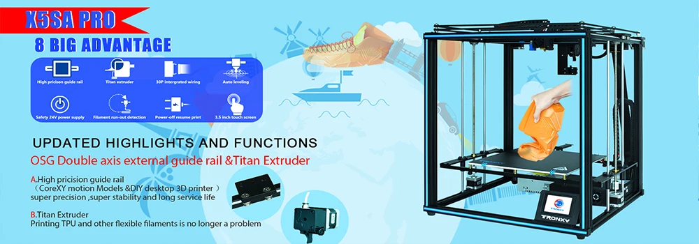 Tronxy Обновленный X5SA 24 в 3d принтер DIY наборы автоматический уровень большой размер печати Тепловая кровать 3d машина Датчик накаливания