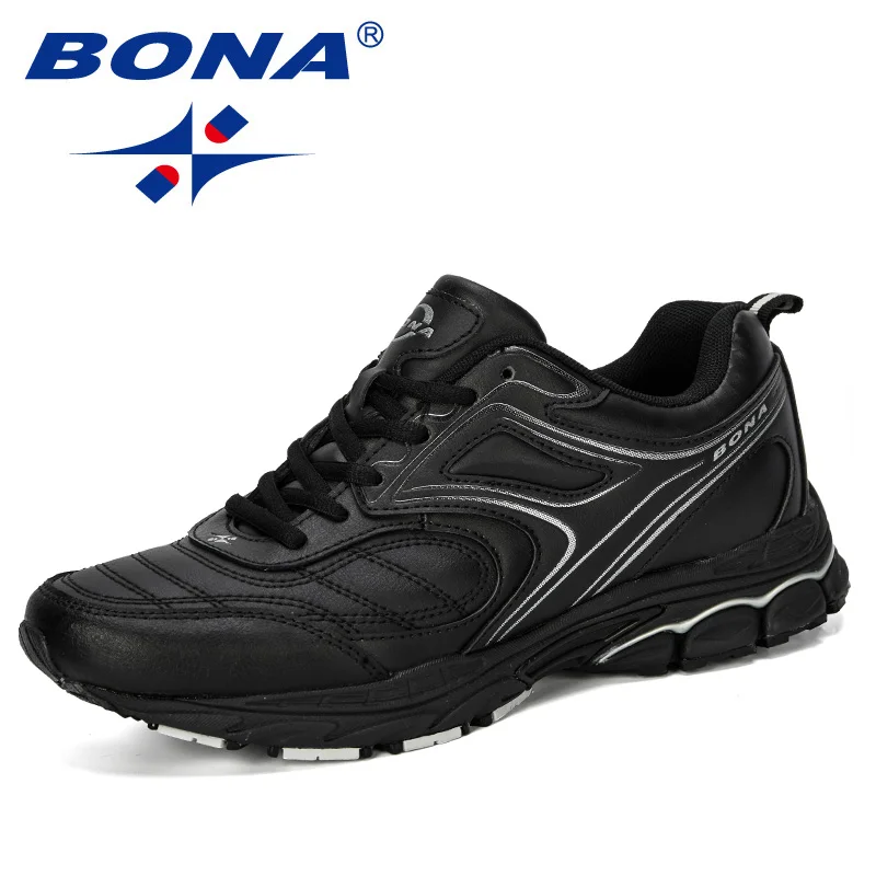 Black silver gray BONA/Новинка года; Дизайнерские мужские кроссовки для занятий на открытом воздухе; повседневная обувь на подушке; Мужская обувь для отдыха, увеличивающая рост - Цвет: Black silver gray