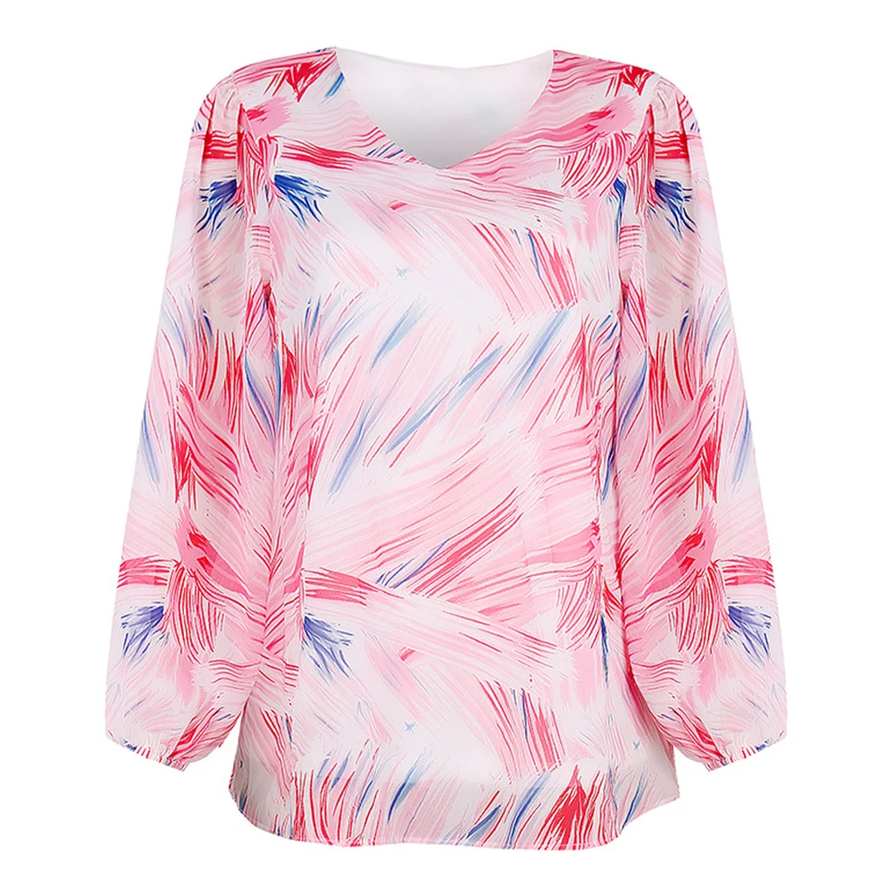 

Women Fashion V Neck Long Puff Sleeve Scrawling Print Loose Blouse Shirt Top