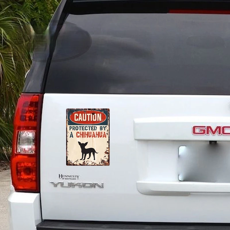 

13*10cm Caution Protected By Chihuahua Warning Funny Car Sticker Dog Pet Car Window Decal Vinyl Waterproof Car Accessories KK