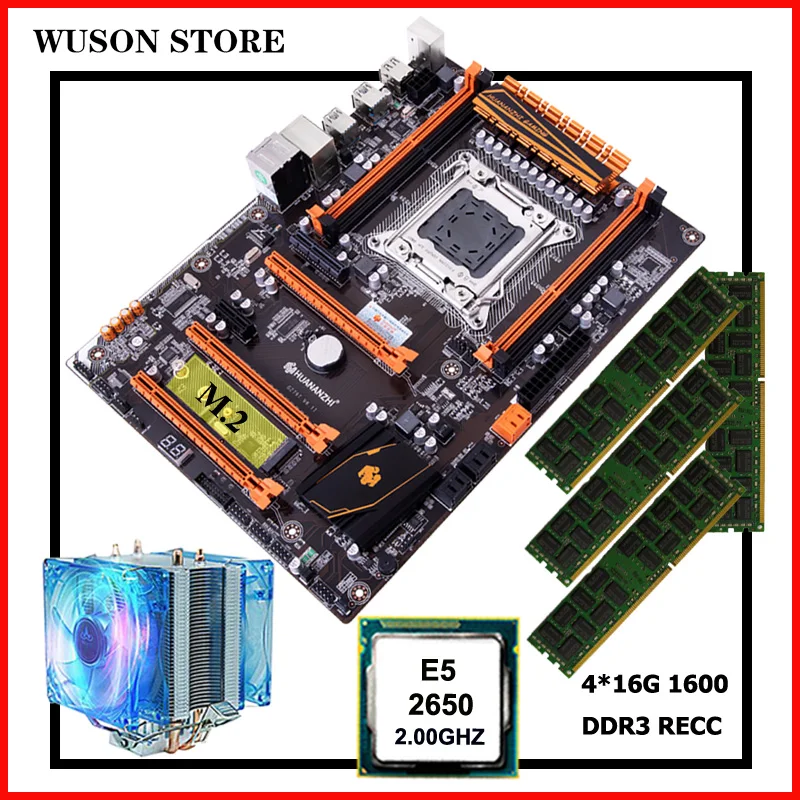 Материнская плата CPU RAM FAN combos HUANANZHI deluxe X79 материнская Xeon E5 2650 C2 с кулером ЦП 64 Гб (4*16