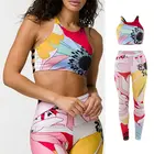Женский костюм для тренировок из 2 предметов, пикантный укороченный топ с открытой спиной, леггинсы с высокой талией, брюки в стиле бохо с цветным цветочным принтом для спортзала, йоги