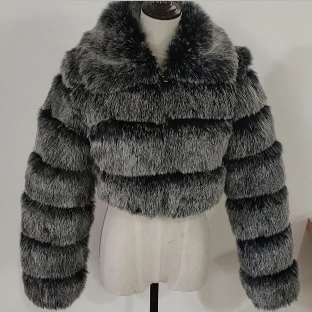 Luxury Women Fur Coat Faux Fur Crop Coats Stitching Short jacket Round Neck Furry Cropped Winter Warm Womens Clothing Wholesae
