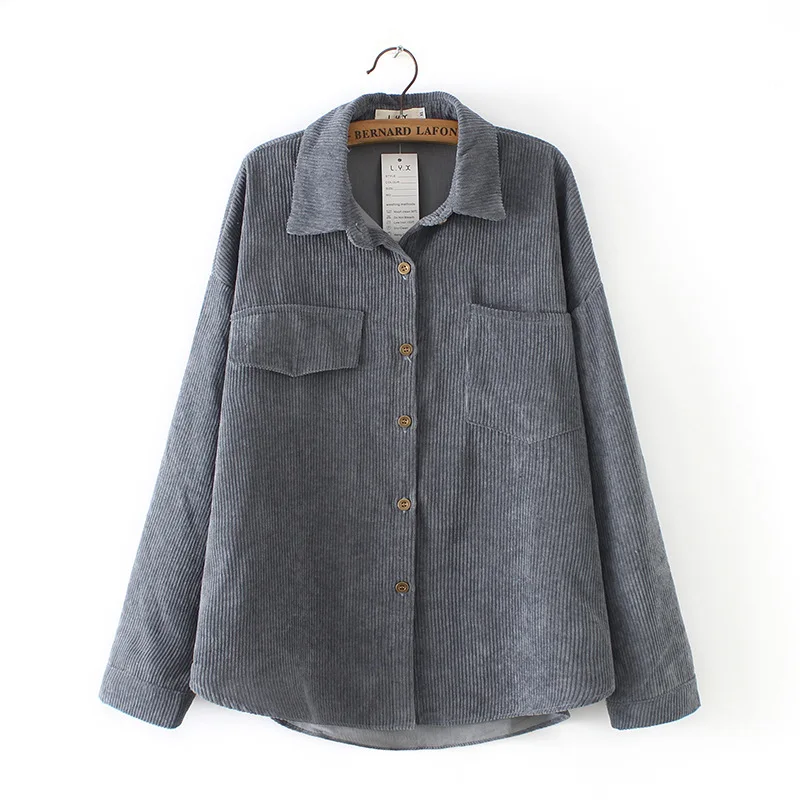 Прямая поставка Женская однотонная блузка Повседневная Вельветовая рубашка с